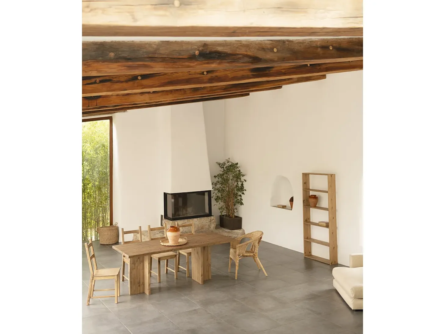 Mesa de comedor de madera maciza en tono roble oscuro 200x75cm - TENA - DECOWOOD
