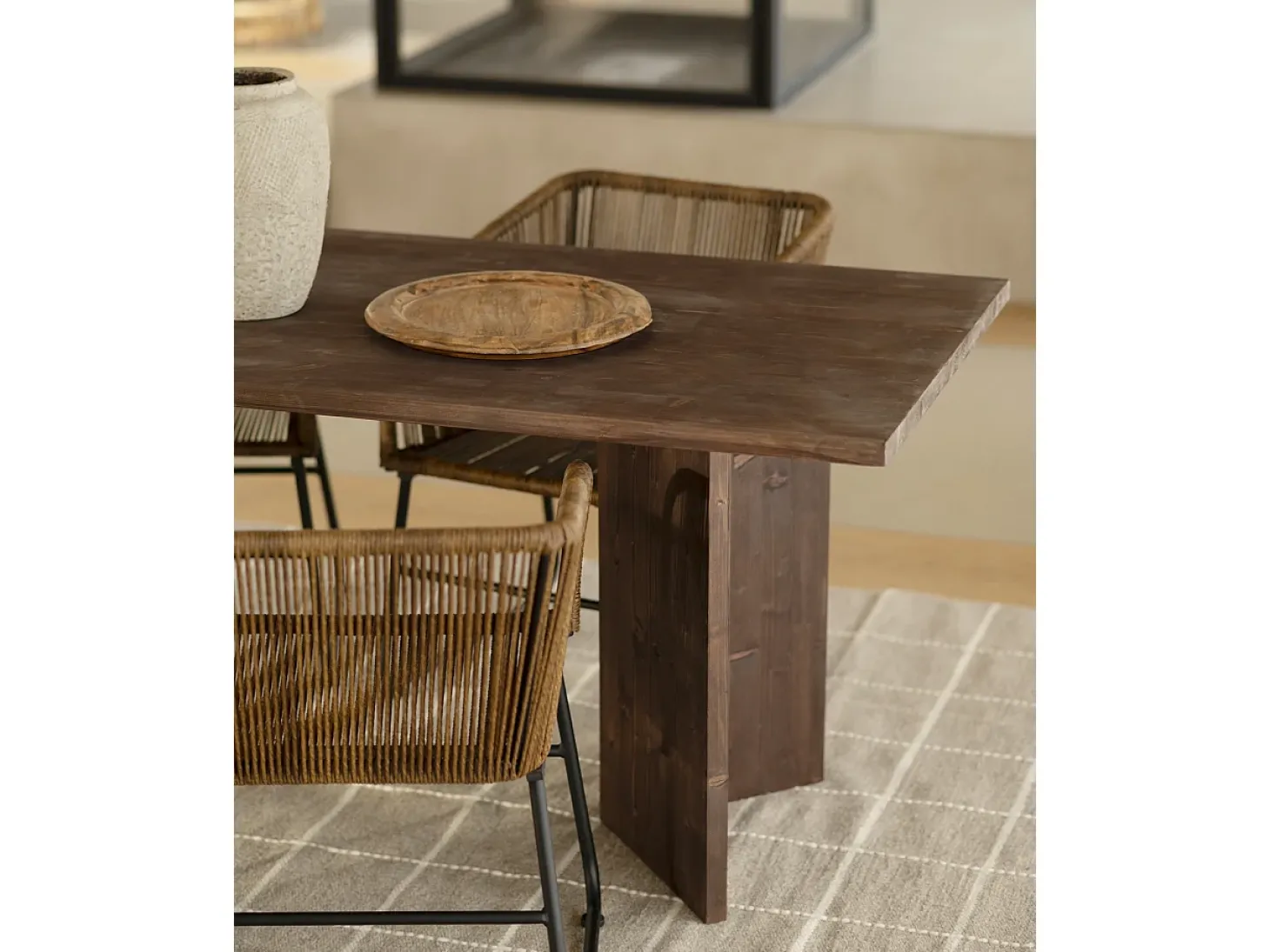 Mesa de comedor de madera maciza de abeto rectangular Decowood en tono nogal de 200x75cm en tono nogal - KYOTO - DECOWOOD