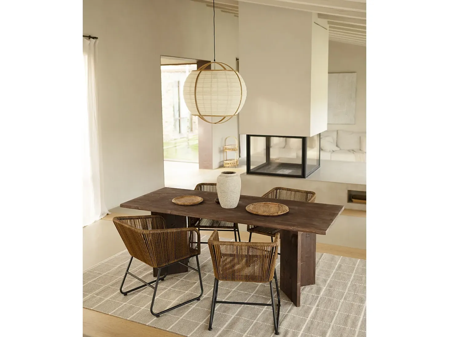 Mesa de comedor de madera maciza de abeto rectangular Decowood en tono nogal de 200x75cm en tono nogal - KYOTO - DECOWOOD
