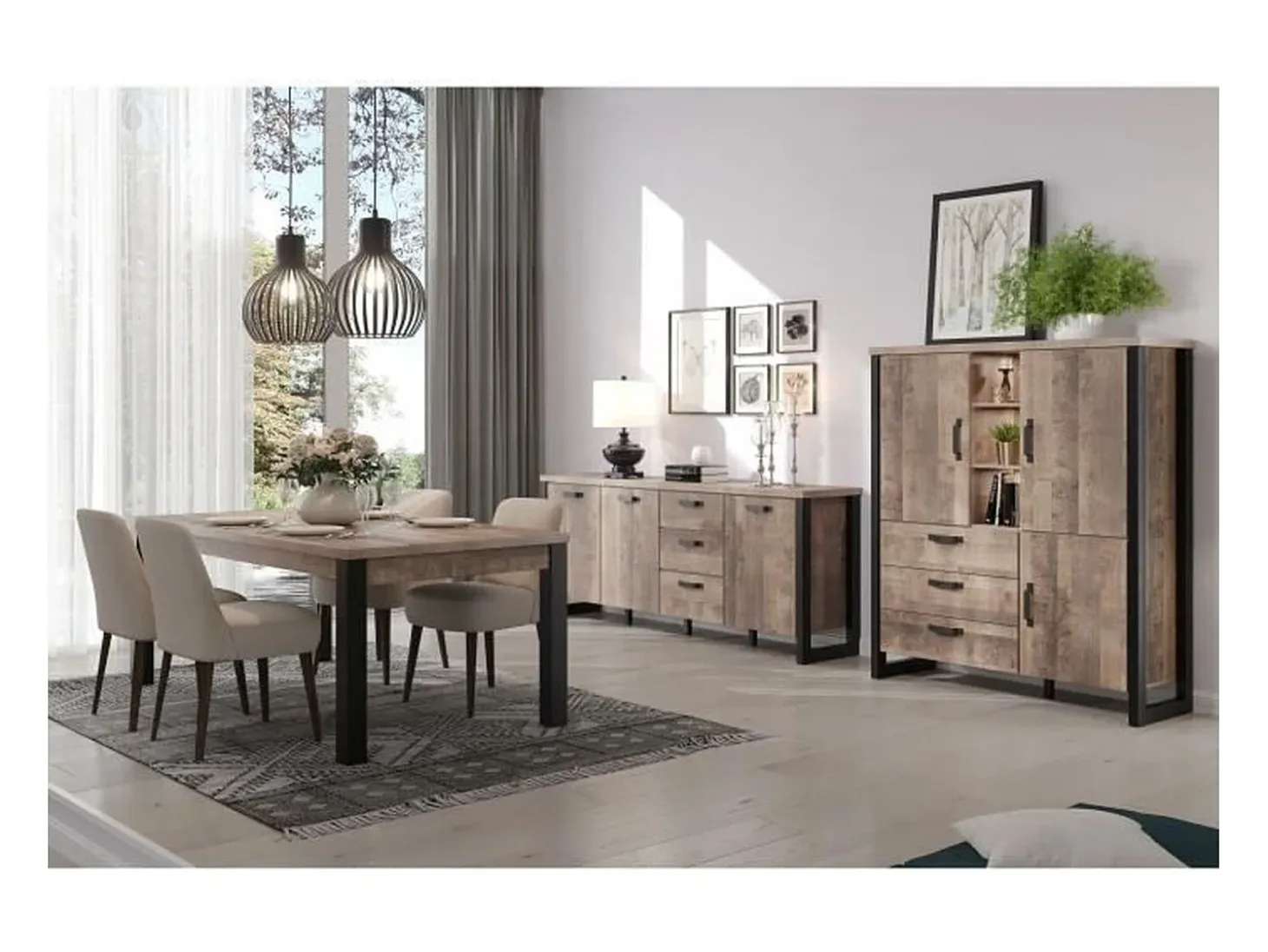 Mesa de comedor de madera y patas de acero negro Adeline L 160 cm