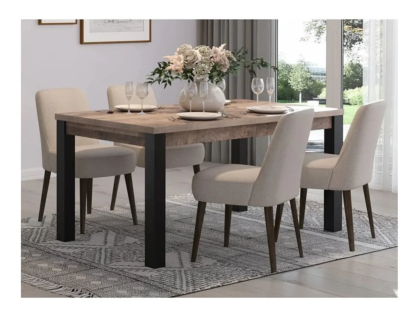 Mesa de comedor de madera y patas de acero negro Adeline L 160 cm