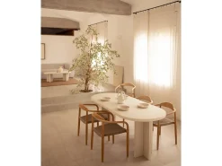 Mesa de comedor de madera maciza de abeto ovalada Decowood en tono blanco en microcemento de 160x78cm - TOKYO - DECOWOOD