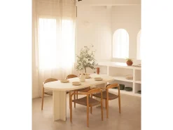 Mesa de comedor de madera maciza de abeto ovalada Decowood en tono blanco en microcemento de 160x78cm - TOKYO - DECOWOOD