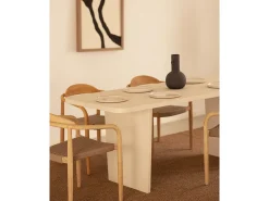 Mesa de comedor de madera de abeto maciza en microcemento rectangular Decowood de 180x75cm en tono blanco roto - BIMBA - DECOWOOD