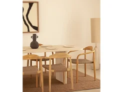 Mesa de comedor de madera de abeto maciza en microcemento rectangular Decowood de 180x75cm en tono blanco roto - BIMBA - DECOWOOD