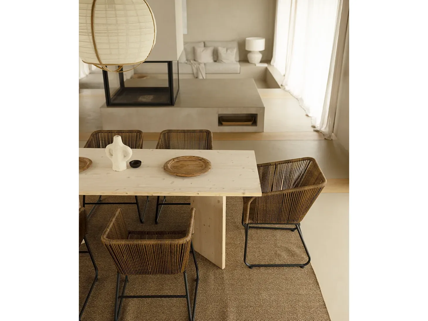 Mesa de comedor de madera maciza de abeto rectangular Decowood en tono natural de 160x75cm en tono natural - KYOTO - DECOWOOD