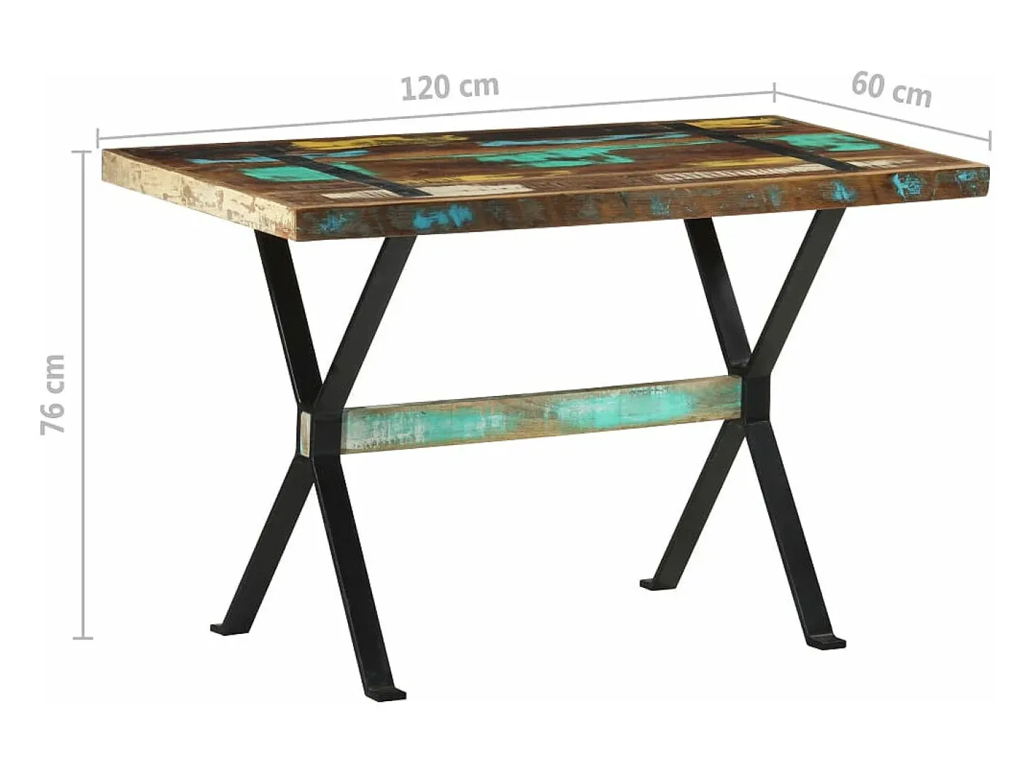 Mesa de comedor de madera maciza reciclada 120x60x76 cm