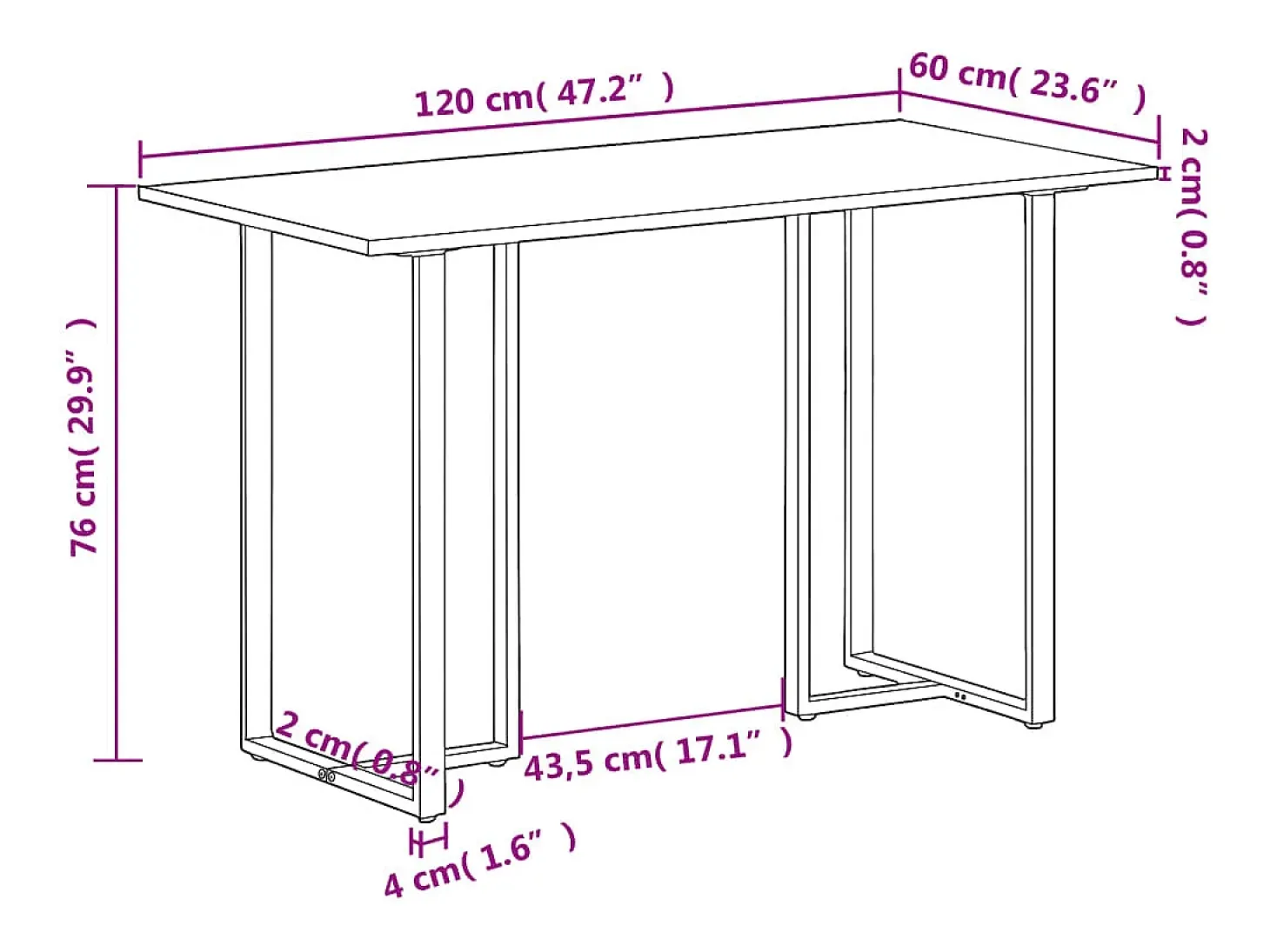 Mesa de comedor de madera maciza de mango rugosa 120 cm