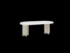 Mesa de comedor de madera maciza de abeto ovalada Decowood en tono blanco en microcemento y patas roble oscuro de 180x78cm - TOKYO - DECOWOOD