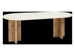 Mesa de comedor de madera maciza de abeto ovalada Decowood en tono blanco en microcemento y patas roble oscuro de 180x78cm - TOKYO - DECOWOOD