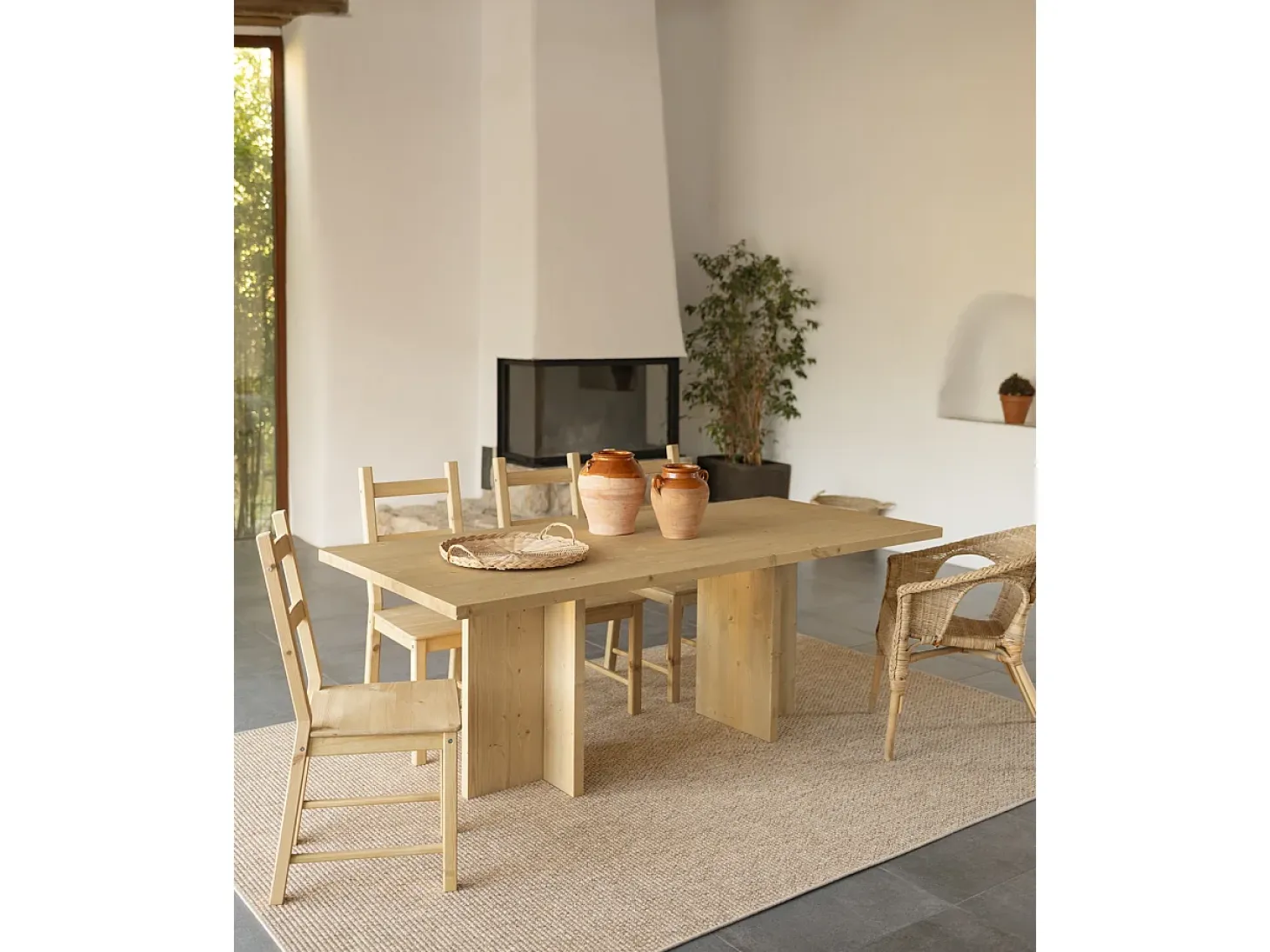 Mesa de comedor de madera maciza en tono roble medio 180x75cm - TENA - DECOWOOD
