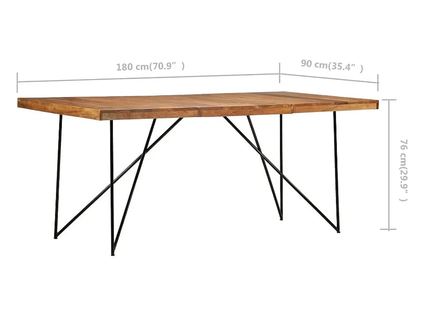 Mesa de comedor de madera maciza de acacia 180x90x76 cm