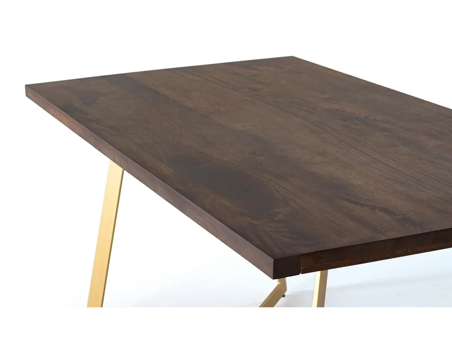 Mesa de comedor de madera de mango y patas doradas