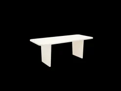 Mesa de comedor de madera de abeto maciza en microcemento rectangular Decowood de 180x75cm en tono blanco roto y patas tono roble oscuro - BIMBA - DECOWOOD