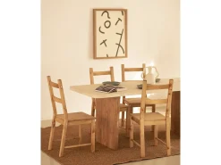 Mesa de comedor de madera de abeto maciza en microcemento rectangular Decowood de 180x75cm en tono blanco roto y patas tono roble oscuro - BIMBA - DECOWOOD