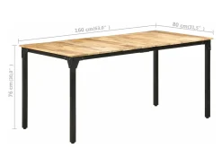 Mesa de comedor de madera de mango rugosa 160x80x76 cm