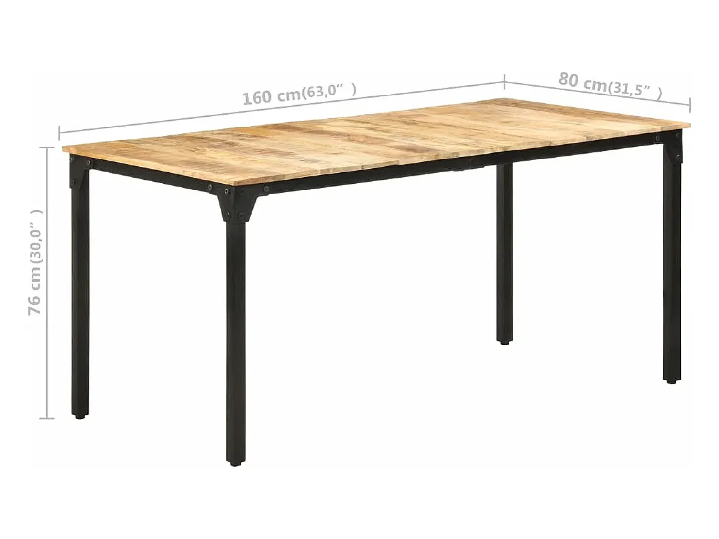Mesa de comedor de madera de mango rugosa 160x80x76 cm