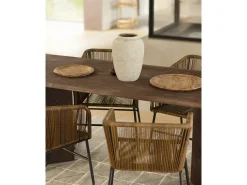 Mesa de comedor de madera maciza de abeto rectangular Decowood en tono nogal de 160x75cm en tono nogal - KYOTO - DECOWOOD