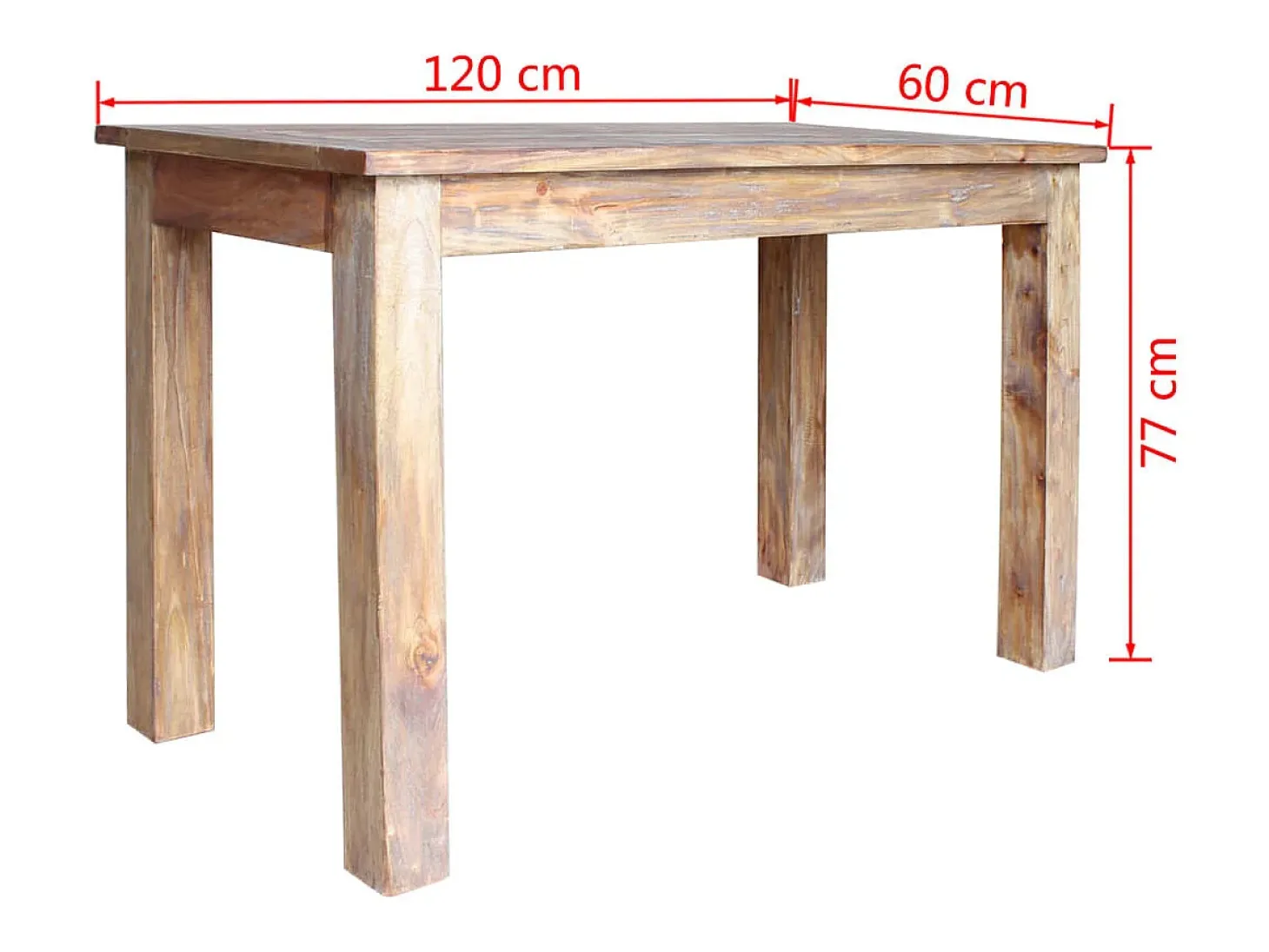 Mesa de comedor de madera maciza reciclada 120x60x77 cm