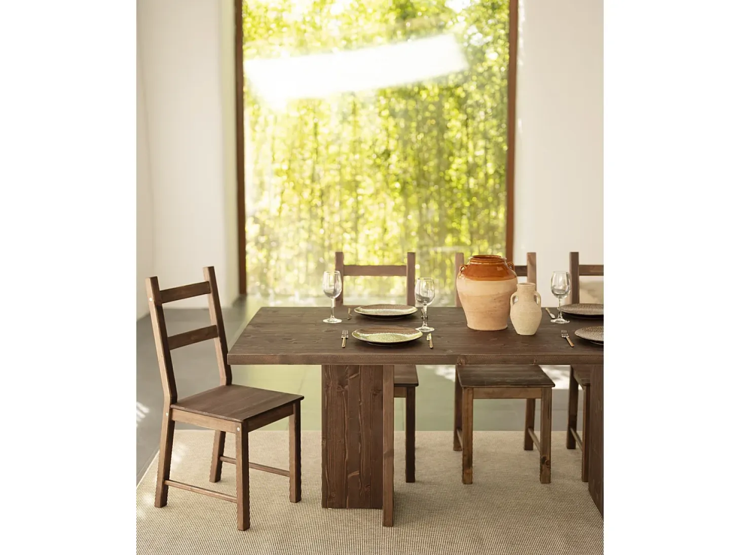 Mesa de comedor de madera maciza en tono nogal 200x75cm - TENA - DECOWOOD