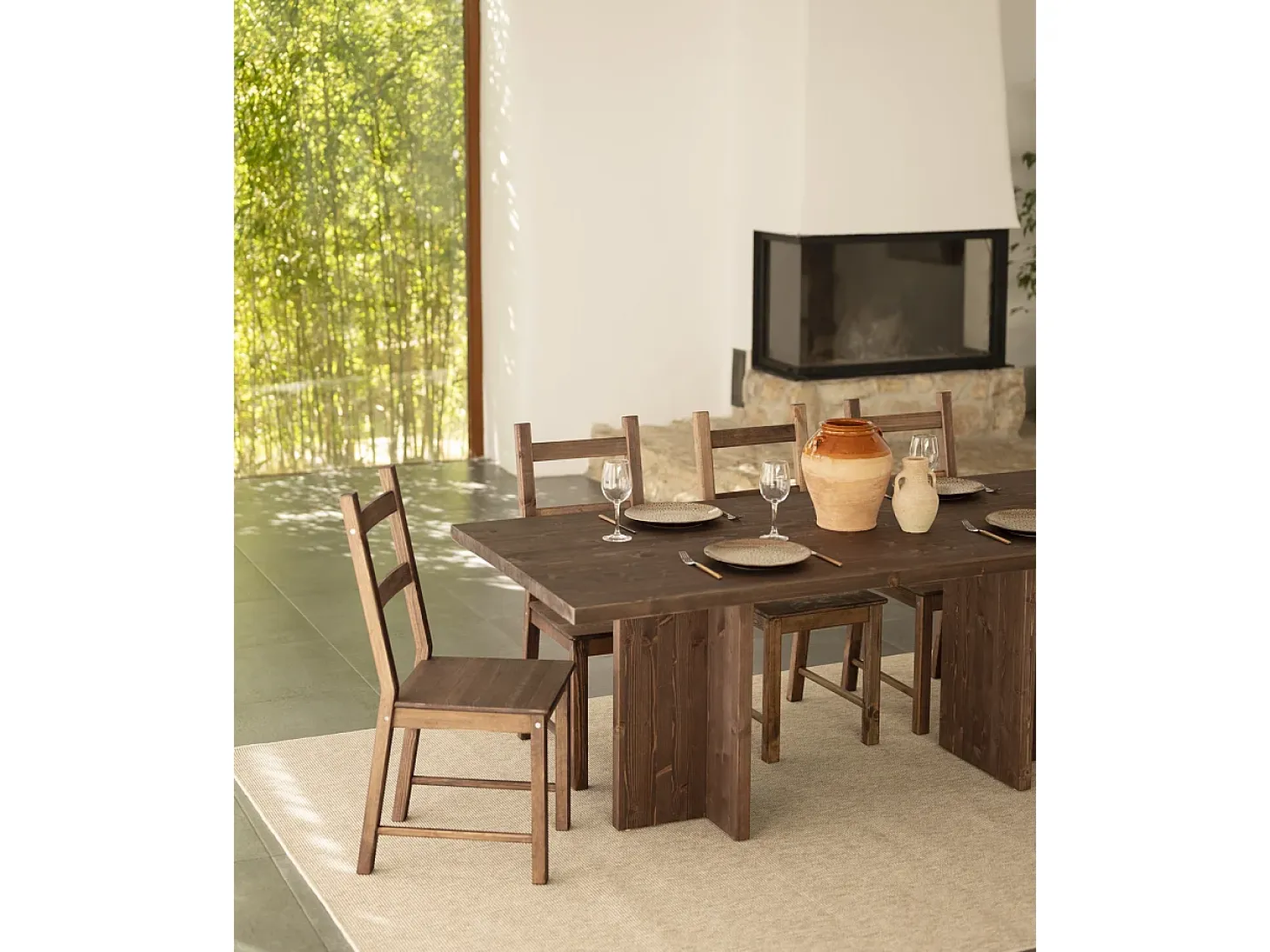 Mesa de comedor de madera maciza en tono nogal 200x75cm - TENA - DECOWOOD