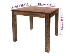 Mesa de comedor de madera maciza reciclada 82x80x76 cm