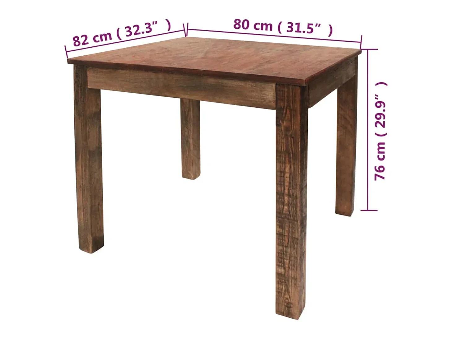 Mesa de comedor de madera maciza reciclada 82x80x76 cm