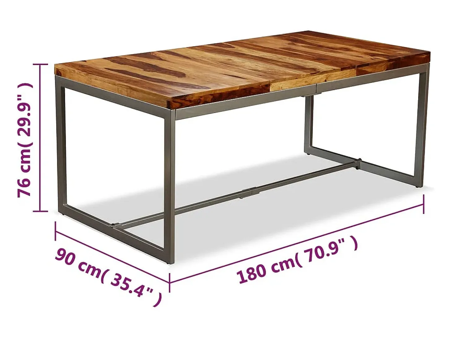 Mesa de comedor de madera maciza de acacia y acero 180 cm