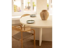 Mesa de comedor de madera maciza de abeto redonda Decowood en tono blanco en microcemento de Ø110x75cm - TOKYO - DECOWOOD
