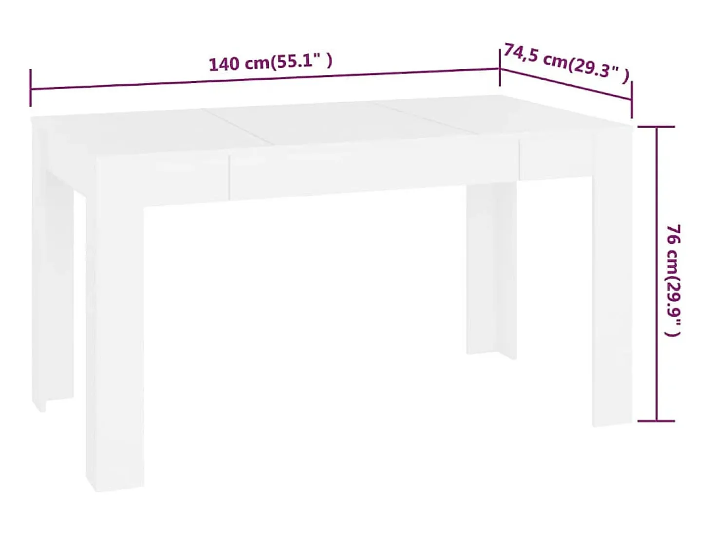 Mesa de comedor de madera contrachapada blanco 140x74,5x76 cm ES620303