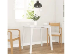 Mesa de comedor de madera maciza blanca y caucho