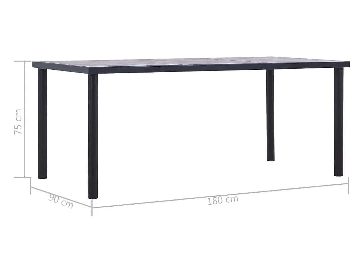 Mesa de comedor de MDF negro y gris hormigón 180x90x75 cm