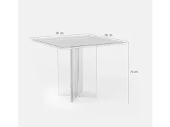 Mesa de comedor de policarbonato transparente cuadrada 80x80 cm Holden