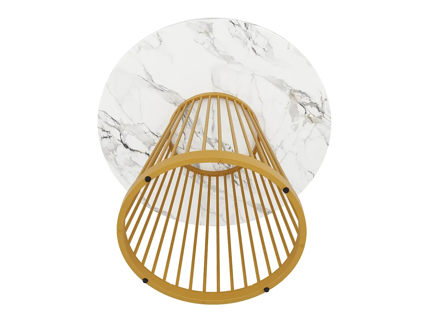 Mesa de comedor de salón 80x80x76 cm, redonda con tablero de MDF de mármol y patas de metal dorado
