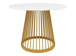 Mesa de comedor de salón 80x80x76 cm, redonda con tablero de MDF de mármol y patas de metal dorado