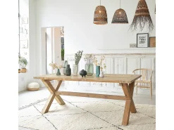 Mesa de comedor de teca reciclada maciza para 8 personas