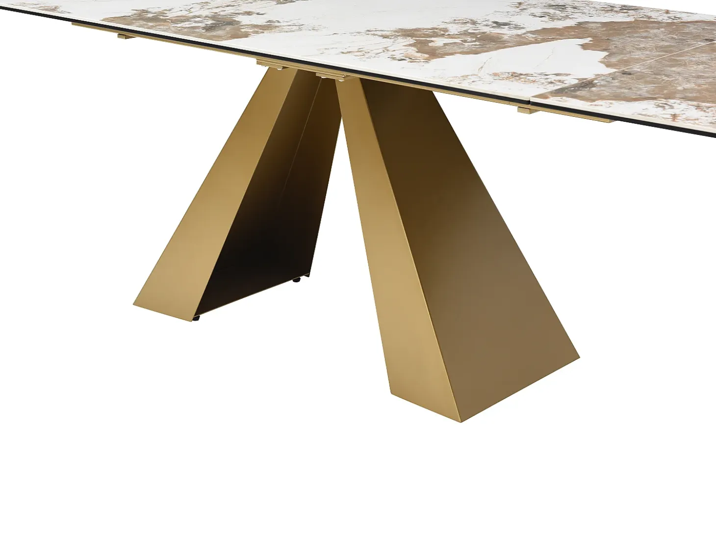 Mesa de comedor de vidrio templado, cerámica y metal - Efecto mármol blanco y topo - LOZIPA
