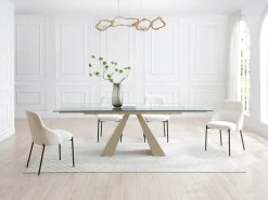 Mesa de comedor de vidrio templado y metal beige - Transparente - LOZIPA