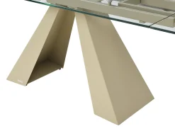 Mesa de comedor de vidrio templado y metal beige - Transparente - LOZIPA