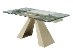 Mesa de comedor de vidrio templado y metal beige - Transparente - LOZIPA