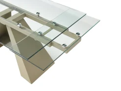 Mesa de comedor de vidrio templado y metal beige - Transparente - LOZIPA