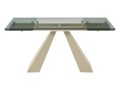 Mesa de comedor de vidrio templado y metal beige - Transparente - LOZIPA