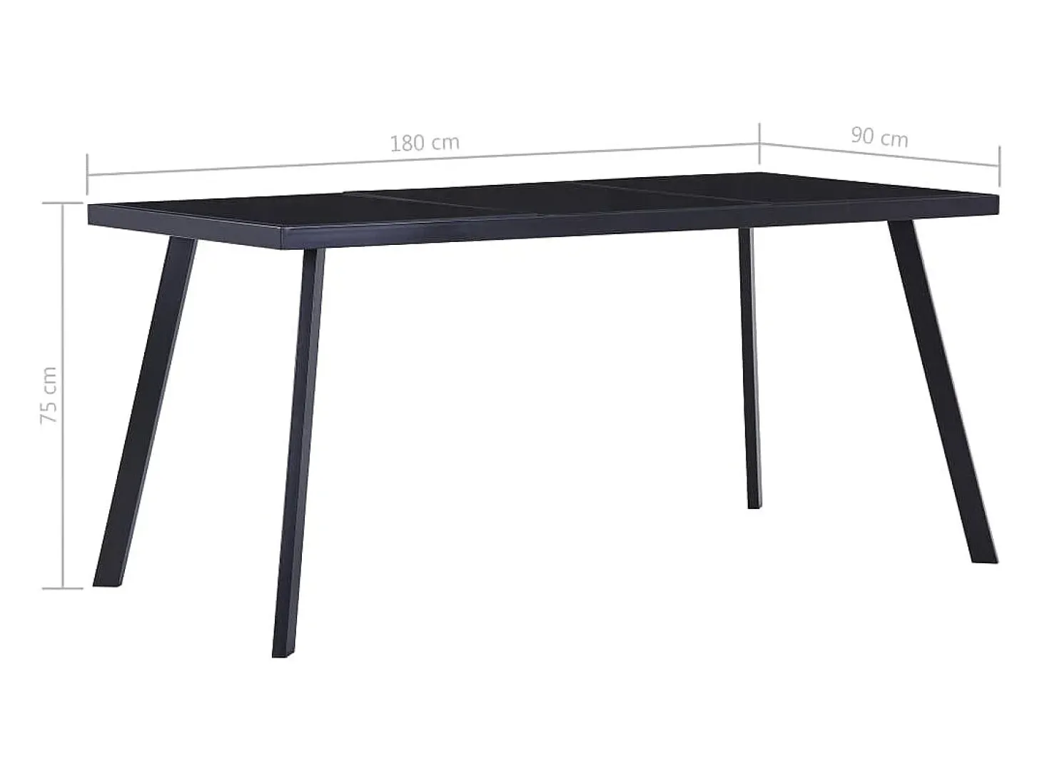 Mesa de comedor de vidrio templado negro 180x90x75 cm ES450004