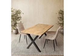 Mesa de comedor de 75x140x80 cm con tablero en color madera y patas en 'X' negras Bilbao