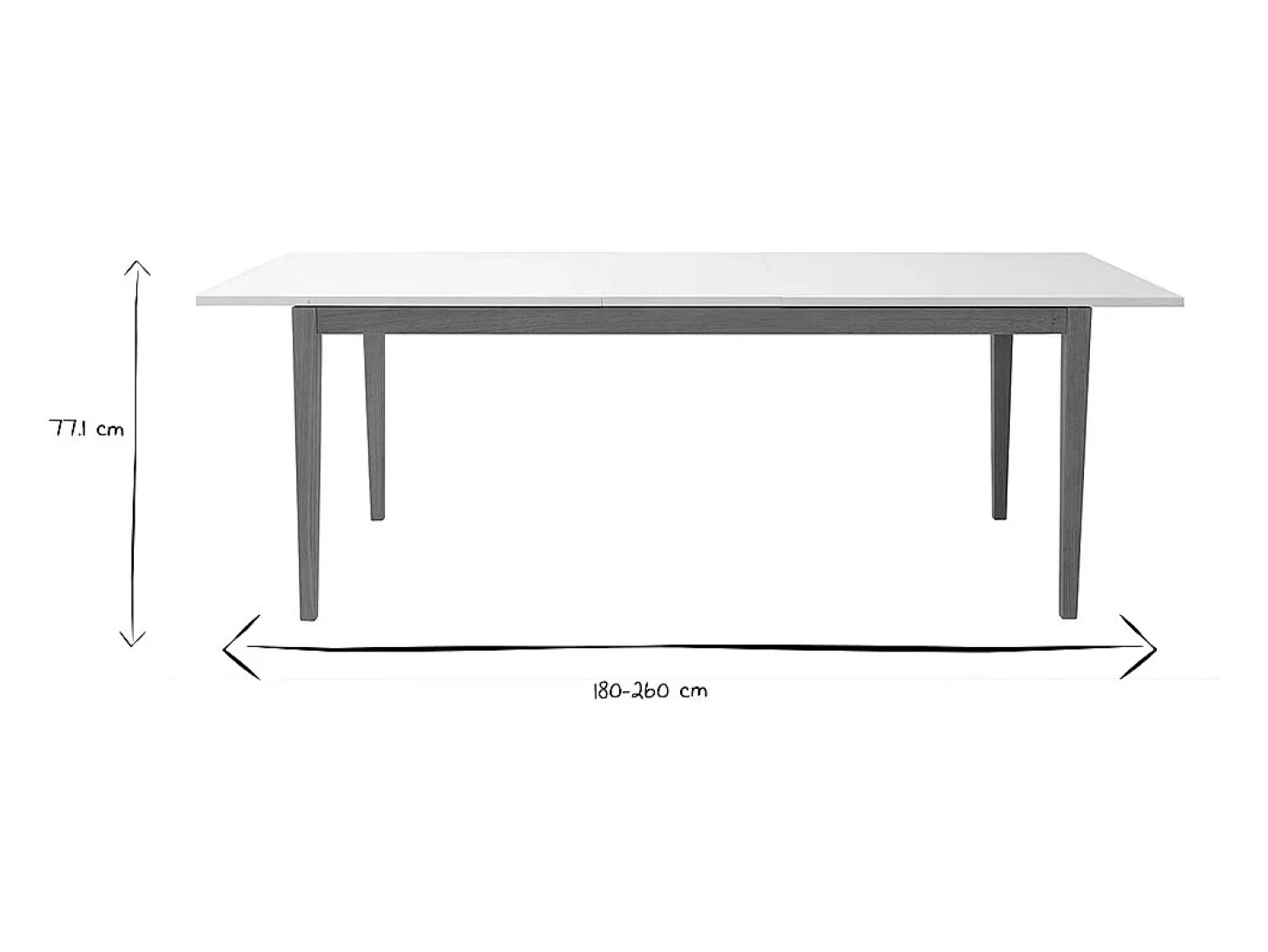 Mesa de comedor diseño extensible blanca patas madera L180-260 DELAH