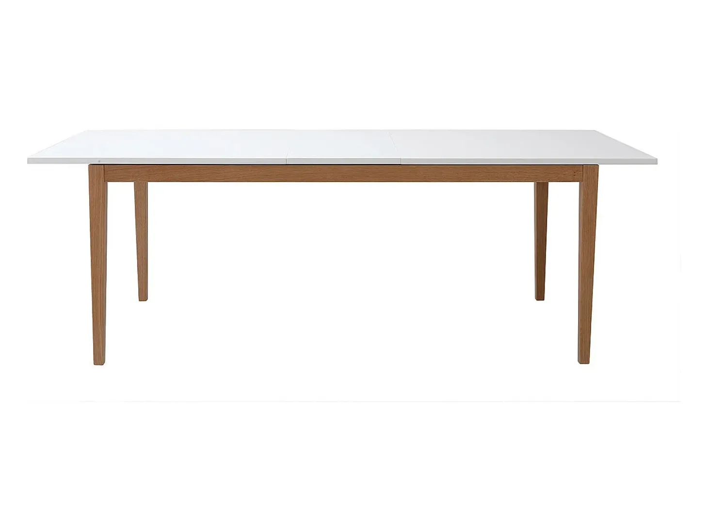 Mesa de comedor diseño extensible blanca patas madera L180-260 DELAH