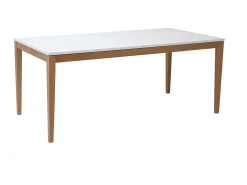 Mesa de comedor diseño extensible blanca patas madera L180-260 DELAH