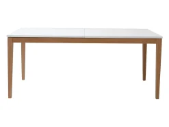 Mesa de comedor diseño extensible blanca patas madera L180-260 DELAH