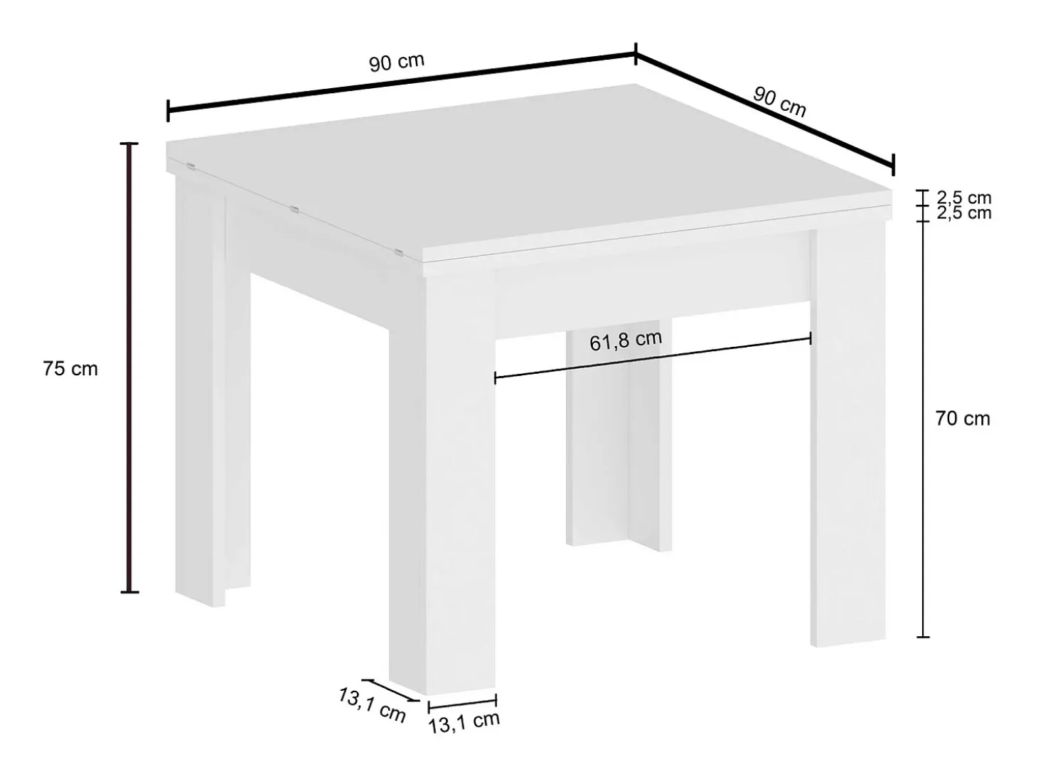 Mesa de comedor diseño moderno extensible en forma de libro 90-180 x 90 cm Jesi Raw