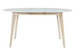 Mesa de comedor diseño redonda extensible blanca y madera L120-150 LEENA